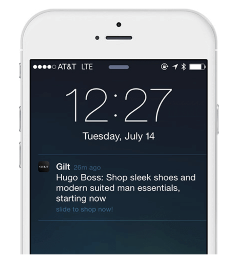 智能手机显示Gilt推送通知
