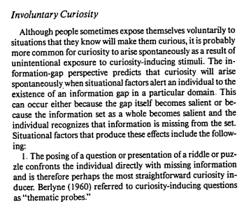 Textosschnitt ausdem 1994 erschenenen Artikel Curiosity des Verhaltensökonomen und 卡内基梅洛教授George Loewenstein